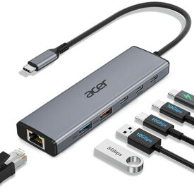 Acer USB C 有線LANアダプター 6-in-1 タイプC ハブ 10Gbps USB-A & USB-C LAN 1000Mbps