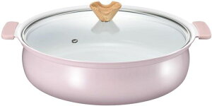 カクセー(Kakusee)卓上鍋28cm4~5人用両手鍋ガスコンロHI対応セラミックコーティング焦げつきにくい軽量ガラス蓋ぷっくりフォルムでかわいいcorontoコロントCT-23くすみカラーピンク