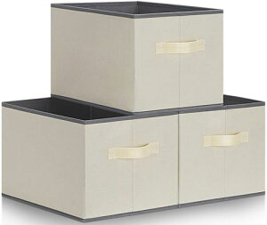 ASXSONN収納ボックス3個セット折り畳み収納ケース引き出し大容量収納ボックス取っ手付きクローゼット収納ケース衣類おもちゃケース収納雑貨かご押入れ収納小物入れ(ふたなしベージュ)