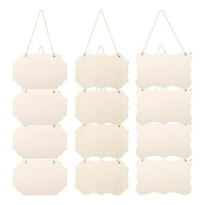 Ciieeo12個ドアプレートドア看板木製無地木製チップ木製スライス木片手芸用DIY無地看板吊り掛け紐付きミニ黒板吊り下げ空白木製看板ハンギングタグ