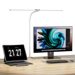 WobaneLEDデスクライトクリップ式ホワイトダブル光源1400lm明るい卓上ライト無段階調光5段階調色Ra85演色目に優しい電気スタンド360°角度調整可能独立ボタン簡単操作勉強仕事読書作業pc用間…