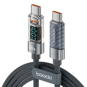 toockiusbcケーブル100WPDLEDディスプレイ搭載1Mタイプc急速充電typecグレーナイロン編みiPhone17/iPhone16/iPhone15/Plus、MacBook