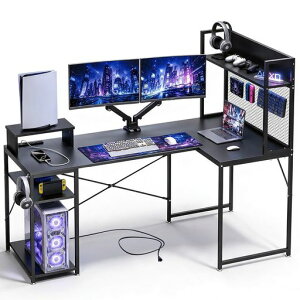 DEWEL �p�\�R���f�X�N �Q�[�~���O�f�X�N 160cm L���f�X�N PC�f�X�N ���C�h�f�X�N USB�[�d�\ ���j�^�[�A�[���Ή� �u���b�N