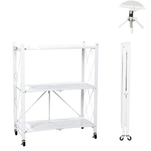 Vividoradキッチンラック【折りたたみ式&組み立て不要】スチールラック棚メタルラック幅70オープンラック収納ラック幅71.5X奥行き39.5X高さ87CMキャスター付き油汚れを防ぎ移動自由大容量耐…