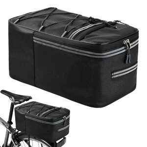 自転車リアバッグ12Lリアバッグパニアバッグ自転車バイクトランクリアバイクラック大容量耐水PU素材反射テープレインカバー付きほとんどのほとんどの電動ブラック