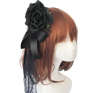 mefenyヘッドドレスロリータ薔薇バラヘアアクセサリーゴシックゴスロリ髪飾りクリップブローチ2in1披露宴二次会発表会葬式宴会可愛い母の日ギフト黒