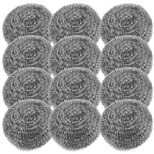 NUOLUXスチールたわしステンレスたわしキッチン焦げ取り汚れ落とし12個セット鍋フライパンお皿食器洗い鉄鍋用シンク掃除業務用コンロ洗いブラシ銀