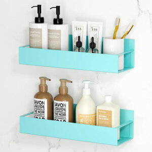 Bullthree浴室用ラックマグネットラックお風呂マグネットラックバスルームラックシャワーラック収納ラック吸着式壁掛け水切り穴あけ不要錆びにくい浴室とキッチンの収納ラック2段式(ブ…