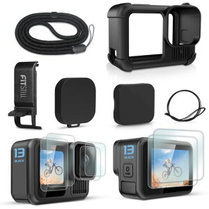 FitStill �u���b�N �V���R���ی�L�b�g Go Pro Hero 13 Black �p�A�����\�ȃo�b�e���[�T�C�h�J�o�[�A�V���R�������Y�J�o�[�A�X�N���[���v���e�N�^�[����ђ��߉\�ȃX�g���b�v�AGo Pro Hero 13 B�c