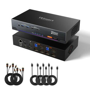 TESmart 8K@60Hz KVM�X�C�b�` 2����3�o�� DisplayPort+HDMI 2�p�\�R��3���j�^�[�Ή�