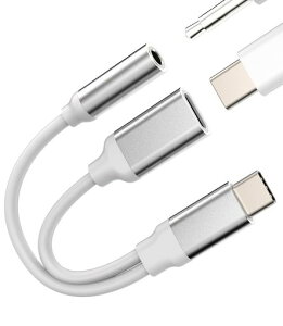 USB-C to 3.5mm�C���z���A�_�v�^�[(2in1)�Ή�Samsung Galaxy�A�Ή�iPhone 15 Pro Max Plus�A�Ή�iPad 10 Air4 5 Mini6 12.9 DAC Type-C�W���b�N �[�d�I�[�f�B�I�X�v���b�^�[