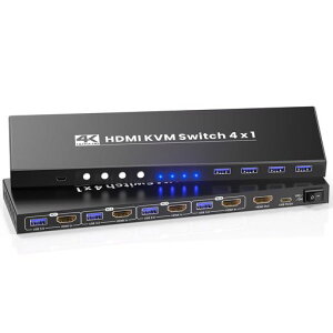 4 �|�[�g HDMI KVM �X�C�b�` 4K60Hz USB3.0 4 �� PC �� 1 ���j�^�[�E�L�[�{�[�h�E�}�E�X�EUSB �@��ŋ��L