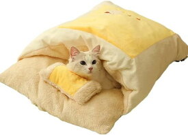 RUUVIJPキャットハウス猫用ベッド猫用寝袋枕付き和風ペットベッド布団型ペットマット猫グッズ冬用裏起毛寒さ対策保温防寒クッションふわふわ暖かい小型犬犬猫用