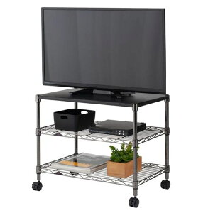 ドウシシャルミナスブラック幅603段テレビ台テレビラックローボード艶のある黒色キャスター付きスチールラック収納棚棚板スチール天板シェルフ幅59.5x奥行39.5x高さ51CM耐荷重240KGポール…