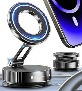 LOLYYDENSスマホホルダー車マグネット【2025真空吸盤+史上最強の磁力】車スマホスタンドMag-safe車載N55磁石安定性拔群高級合金素材車載スマホホルダー片手操作1秒で着脱360°回転多角度自由…