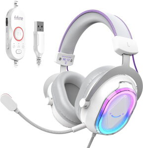 FIFINE �Q�[�~���O�w�b�h�Z�b�g USB �L���ڑ� Game/Chat�����o�����X�Z�p 7.1�T���E���h�T�E���h PS5/PS4/PC/Mac�Ή� �Q�[�� ���C�u�z�M�K�p �����RGB���C�g �E�����m�C�L�����}�C�N�t�� �w�b�h�Z�c