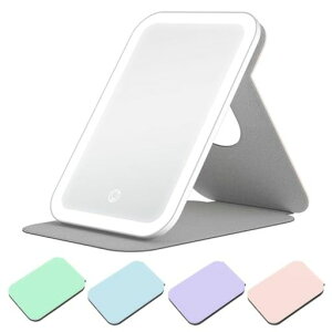 COSOWO女優ミラー卓上折りたたみスタンド携帯型鏡LEDライト付き明るさ調節3色調光無段階調光自動消灯消し忘れメモリ機能自動ロックカバー滑り止めカバー卓上鏡化粧鏡ドレッサータッチ…