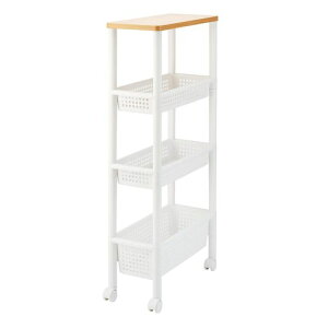 天馬キッチンにぴったりなウッドテーブルワゴンウッドトップワゴンスリム4段キャスター付きのスリムワゴンキッチンワゴン【幅22x奥行45x高さ96cm】