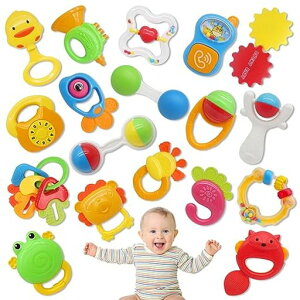 Qizebaby赤ちゃんおもちゃがらがらラトル歯がためおもちゃ知育玩具人気男の子女の子出産祝い子供おもちゃ0歳3ヶ月6ヶ月1歳赤ちゃん幼児誕生日クリスマスプレゼント(21PCSセット)