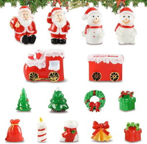 クリスマス飾りミニチュア樹脂置物15個セットミニクリスマスオーナメントクリスマスギフトクリスマスミニ装飾パーツ装飾品工芸品DIY風景置物庭盆栽装飾室内/寝室/卓上/玄関飾り(サンタ…