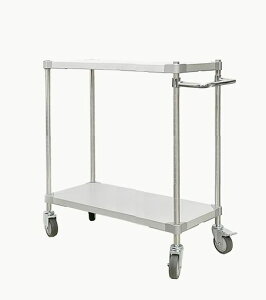 ガルバシェルフワゴン35x902段ポール700ハンドル付SV収納運搬配膳ガーデニングキッチン衛生食品介護棚頑丈抗菌ガルバリウム業務用DIY組立