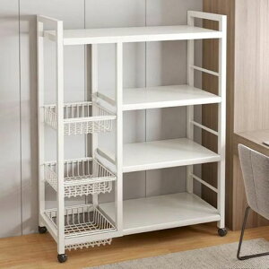 HEEOREVスチールラック棚キャスター付きキッチンラックサイズ:108x92x32cmキッチン収納食器棚収納棚レンジ台電子レンジ台3つのワイヤーバスケットが付いている調節可能な4段の台所棚|省ス…