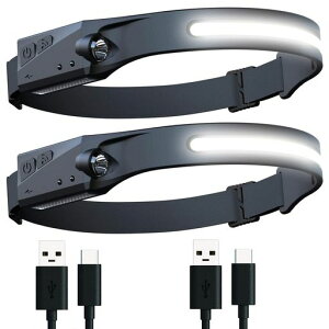 【2個セット】ヘッドライトLED充電式USBLEDデュアル光源ヘッドランプ5種点灯モード50g超軽量高輝度アウトドア用ヘッドライトIPX4防水防塵1200mAh大容量バッテリー最大8時間使用可能SOS点滅ヘ…