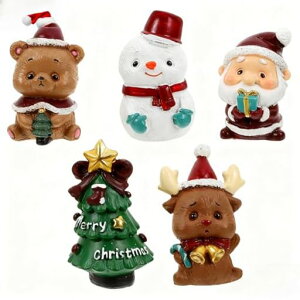 ledmomoクリスマス置物ミニチュア5個サンタ+雪だるま+トナカイ+クマ+ツリーフィギュアテーブル樹脂鉢植え盆栽園芸小道具多肉箱庭ミニチュアホームオフィス寝室ホテルデコレーション
