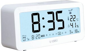 Deli目覚まし時計電波時計メーカー2年保証文字も大きくてみやすい乾電池式画面が明る温度計・湿度計付き多機能デジタル時計静音スヌーズ機能コンパクトでシンプルファッショナブルな…