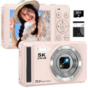 デジタルカメラ5K7200万画素2.8インチスクリーンデジカメ16倍デジタルズームオートフォーカス近接撮影定時撮影内蔵フラッシュ自撮りマイクロSDカード付きウェブカメラコンパクトVLOG軽量…