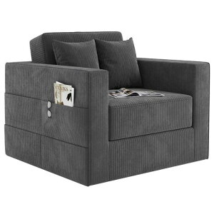 Claiksソファーベッド2WAY1人掛け収納袋付きクッション2個付き肘掛け付き座面開閉式高反発折り畳みソファーローソファーフロアソファー座椅子一人用ソファー簡易ベッド来客用ソファベッ…