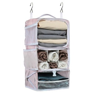 TABITORA(タビトラ)収納ボックス吊り下げインナーバッグ衣類つりさげ収納ラック旅行出張持ち運べるクローゼット省スペース大容量3段衣装ケースオーガナイザー(PinkXL)