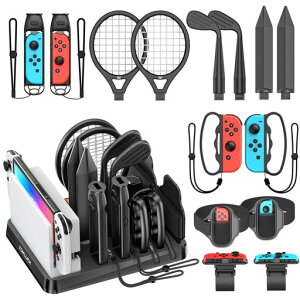 【15in1セット】SwitchSports用アクセサリSwitchスポーツセットスイッチスポーツ用周辺機器Joy-Conアクセサリ収納スタンドSwitchドック収納Switchスポーツアタッチメント収納体感ゲーム対応対戦実装