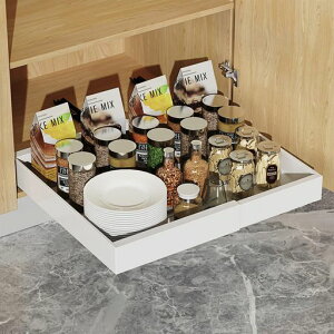 シンク下収納スライドラックHousolution引き出しキッチン収納金属製観音開き扉洗面台下流し台下収納スライド式幅32cm-52cm収納ラック組立簡単キッチンラック整理整頓スペース活用調理器具…