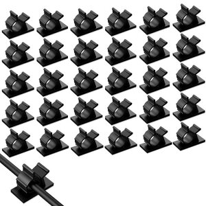 コードクリップケーブルクリップ4階段調節可能ケーブルホルダーコードフックケーブル収納コード管理結束固定ベース粘着シート付ケーブル固定具30個入りブラック配線止めPCケーブル収…