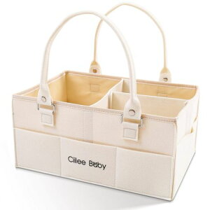 CiileeBabyおむつストッカーオムツバッグ大容量取り外せハンドルオムツケース折りたたみベビー収納ボックスカゴ車載旅行用バック収納カコ小物入れ軽便ベビー用品育児用品入れ(仕切り3つ…