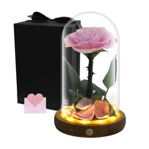 プリザーブドフラワー1輪のバラLEDライト付きプレゼントレッド枯れない花ガラスドーム本物のバラボックス入り彼女誕生日バレタインデークリスマス妻結婚記念日フラワーギフトお祝い…