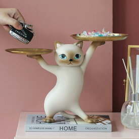 【365日配送】最大1000円OFFクーポン！猫の置物　キートレイ　ミニテーブル 　かわいい　猫ちゃん　置物 玄関飾り　小物入れ　収納　キャット　置物　置き物　【e.trema.】【エトレマ】