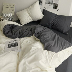 【365日配送】最大1000円OFFクーポン！ ベッドカバー セット ブラック ホワイト ツートーン モノクロ 布団カバー 枕カバー シーツ 3点セット 寝具カバーセット セミダブル ダブル クイーン 無地 吸湿 放湿 速乾 オールシーズン ホテルライク 北欧 【e.trema.】【エトレマ】