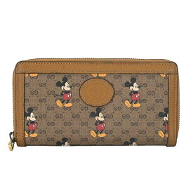 【GUCCI】グッチ 602532 ディズニーコラボ ミッキーマウス ミニGGスプリーム コーティングキャンバス レザー ブラウン ラウンドファスナー 長財布 【送料無料】【中古】