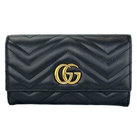 【GUCCI】グッチ 443436 コンチネンタルウォレット GGマーモント ブラック/ゴールド金具 レザー 長財布 【送料無料】【中古】