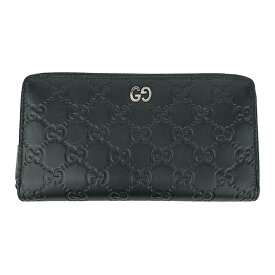 【GUCCI】グッチ 473928 グッチシマ レザー ラウンドファスナーウォレット ブラック 長財布 【送料無料】【中古】