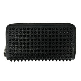 【Christian Louboutin】クリスチャンルブタン 1165044 パネトーネ スタッズ ラウンドファスナー ブラック/レッド レザー 長財布 【送料無料】【中古】