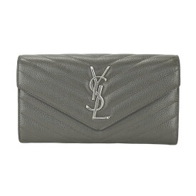【SAINT LAURENT】YSL サンローラン 372264 カサンドラ サンローラン マトラッセ ラージ フラップウォレット Vステッチ グレー/シルバー金具 レザー 長財布 【送料無料】【中古】
