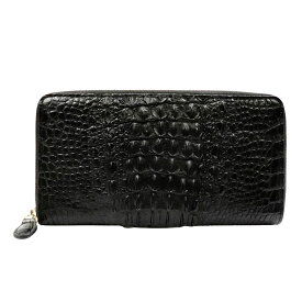 【カイマン】【ノンブランド】 ラウンドファスナー長財布 カイマンレザー/カーフレザー ブラック 長財布【送料無料】【未使用】【中古】