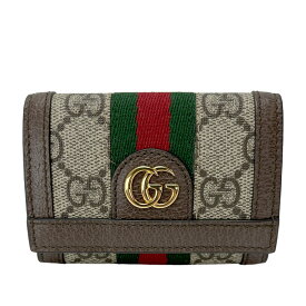 【GUCCI】グッチ 735099 オフィディア ミニウォレット シェリーライン GGスプリームキャンバス レザー ダークブラウン ベージュ グリーン レッド ゴールド金具 三つ折り財布 コンパクト財布 美品【送料無料】【中古】
