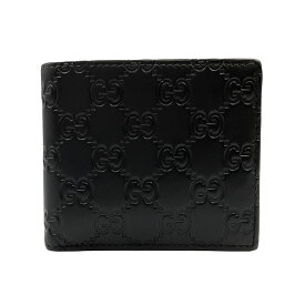 【GUCCI】グッチ 365467 CWC1R 1000 グッチシマ GG 黒 レザー 二つ折り財布 メンズ財布 【送料無料】【中古】