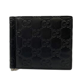 【GUCCI】グッチ 170580 CWC1N 1000 グッチシマ GG 黒 レザー 二つ折り財布/マネークリップ メンズ財布 【送料無料】【中古】