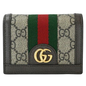 【GUCCI】グッチ 523155 96IWG 8745 オフィディア GGスプリーム コンパクトウォレット キャンバス レザー ゴールド金具 グリーン/レッド/ベージュ/ブラウン 二つ折り財布 【送料無料】【中古】