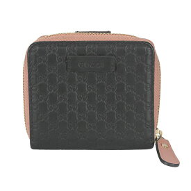 【GUCCI】グッチ 449395 マイクログッチシマ レザー コンパクト ウォレット ブラック/ピンク マイクログッチシマレザー 二つ折り財布 【送料無料】【中古】